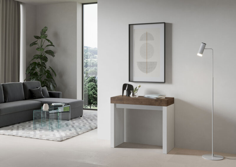Consolle allungabile 90x40/300 cm Roxell Mix piano noce - struttura bianco frassino - immagine 2