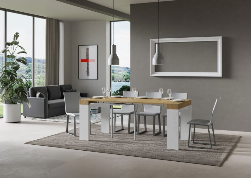 Consolle allungabile 90x40/300 cm Roxell Mix piano quercia natura - struttura bianco frassino - immagine 3