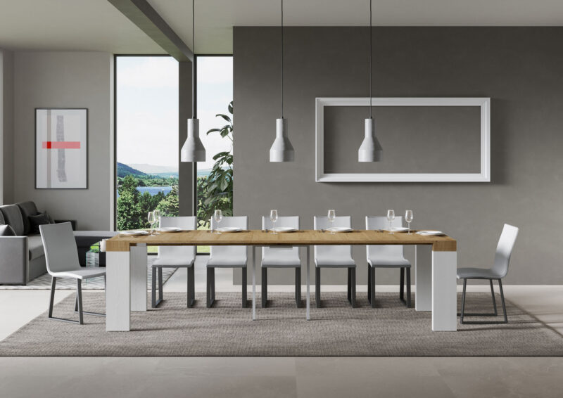 Consolle allungabile 90x40/300 cm Roxell Mix piano quercia natura - struttura bianco frassino - immagine 4