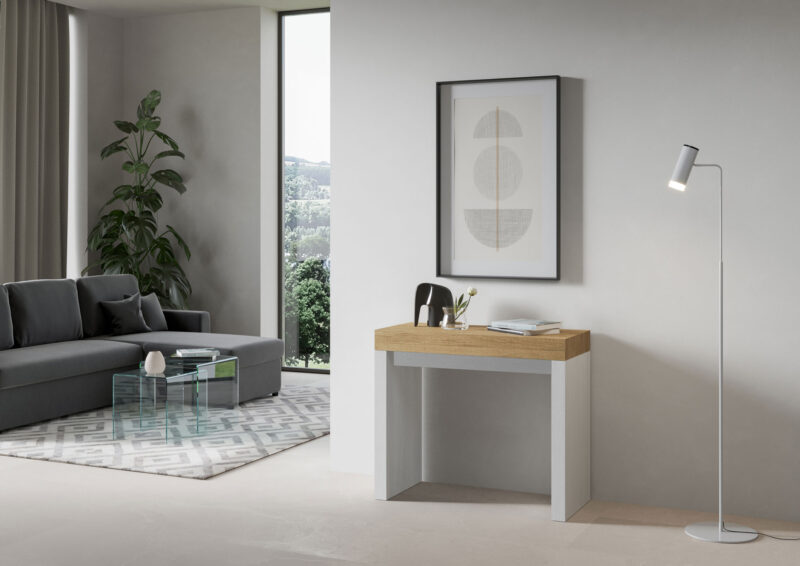 Consolle allungabile 90x40/300 cm Roxell Mix piano quercia natura - struttura bianco frassino - immagine 2