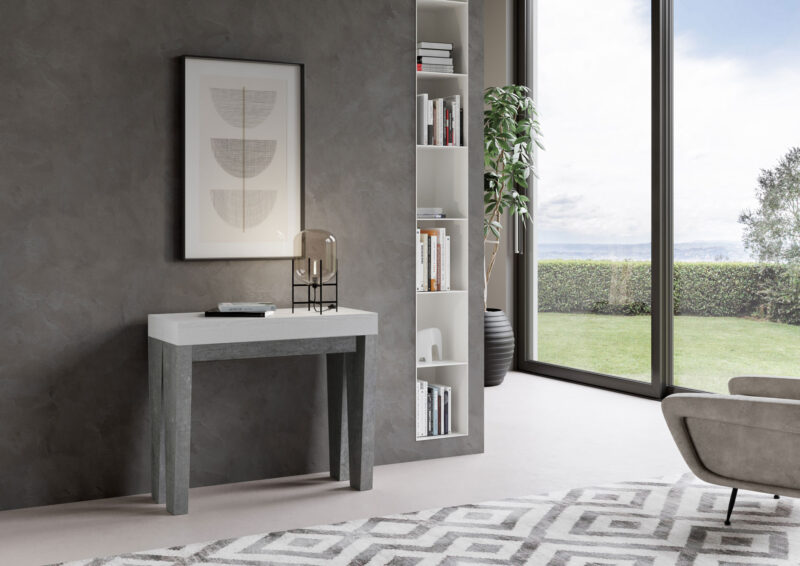 Consolle allungabile 90x40/196 cm Spimbo Mix Small piano bianco frassino - struttura cemento - immagine 2