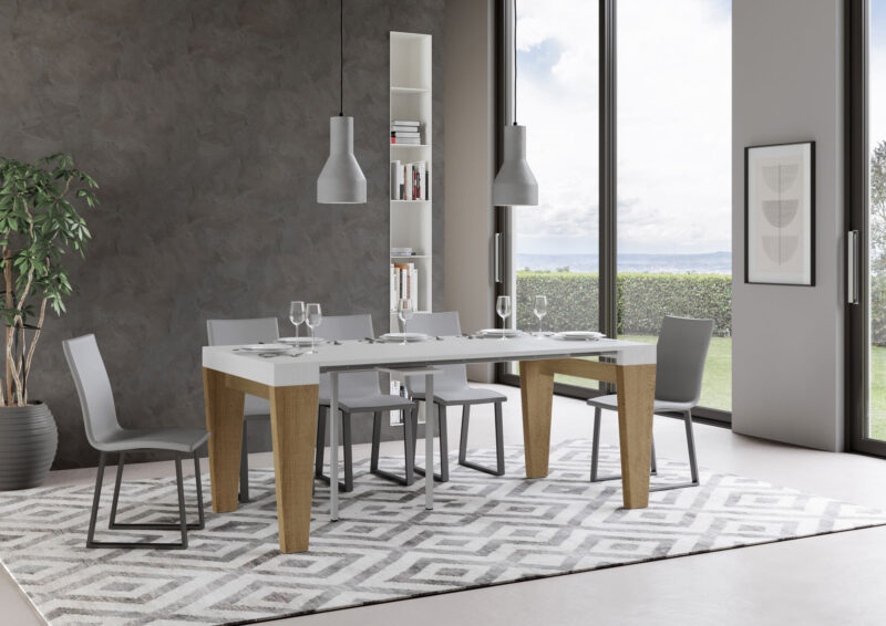 Consolle allungabile 90x40/300 cm Spimbo Mix piano bianco frassino - struttura quercia natura - immagine 3