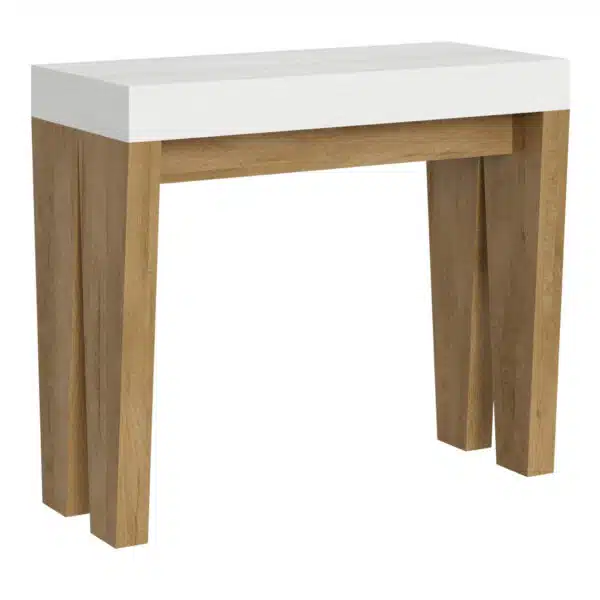 Consolle allungabile 90x40/300 cm Spimbo Mix piano bianco frassino - struttura quercia natura