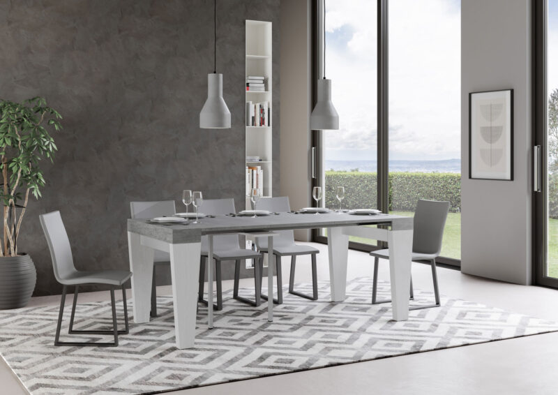 Consolle allungabile 90x40/300 cm Spimbo Mix piano cemento - struttura bianco frassino - immagine 3