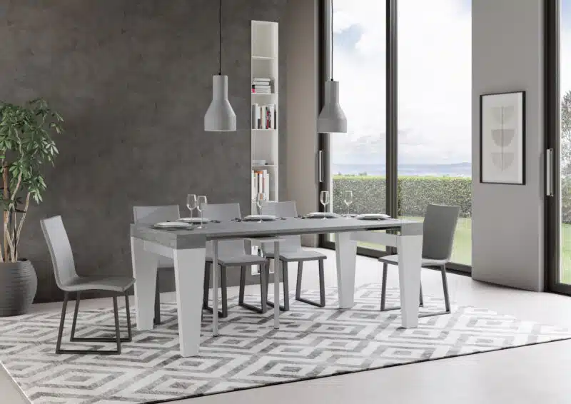 Consolle allungabile 90x40/196 cm Spimbo Mix Small piano cemento - struttura bianco frassino - foto 3