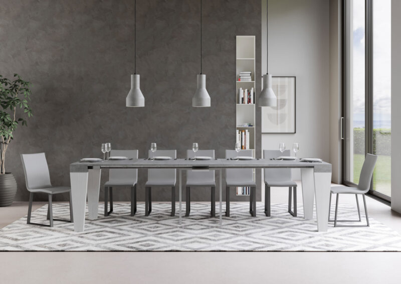 Consolle allungabile 90x40/300 cm Spimbo Mix piano cemento - struttura bianco frassino - immagine 4