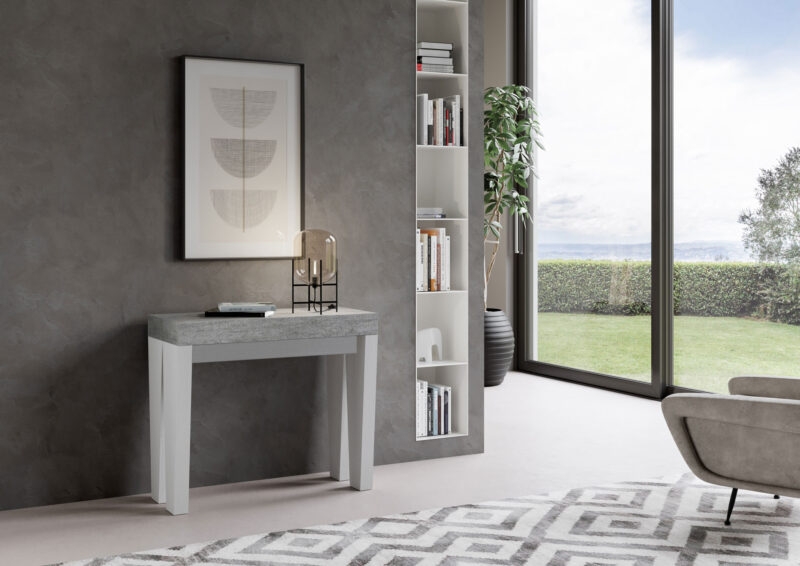 Consolle allungabile 90x40/300 cm Spimbo Mix piano cemento - struttura bianco frassino - immagine 2