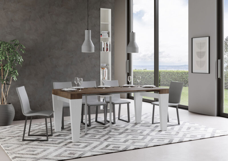 Consolle allungabile 90x40/196 cm Spimbo Mix Small piano noce - struttura bianco frassino - immagine 3