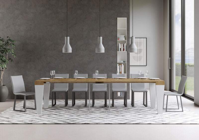 Consolle allungabile 90x40/300 cm Spimbo Mix piano quercia natura - struttura bianco frassino - immagine 4