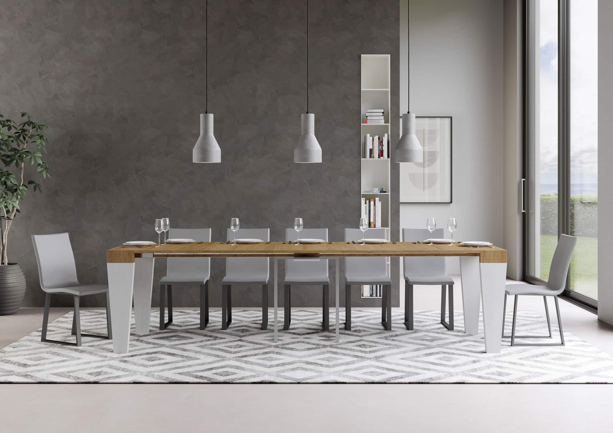 Consolle allungabile 90x40/300 cm Spimbo Mix piano quercia natura - struttura bianco frassino - immagine 4