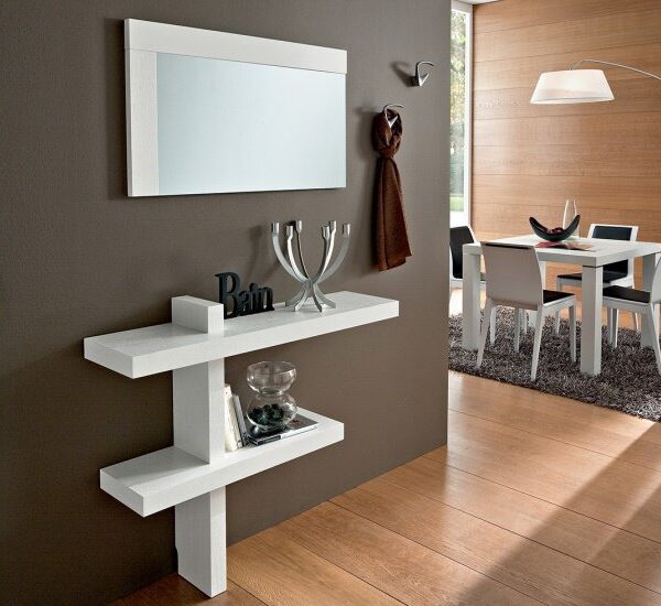 Mobile ingresso con consolle e specchio modello Sandy 530, finitura bianco frassino.