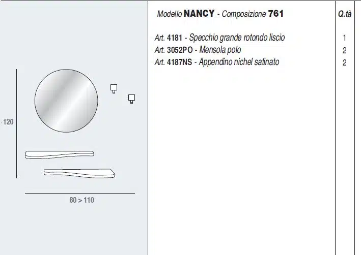 Mobile Ingresso La Primavera Nancy 761: ambientazione ingresso moderno, specchio rotondo, design contemporaneo.