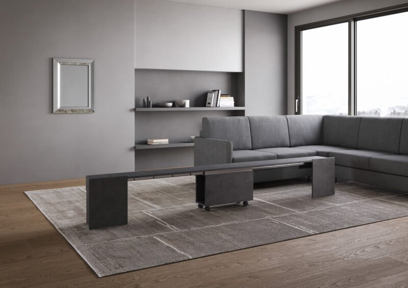 Consolle allungabile 90x42/302 cm Evolve antracite spatolato allunghe interne con panca inferiore - immagine 7