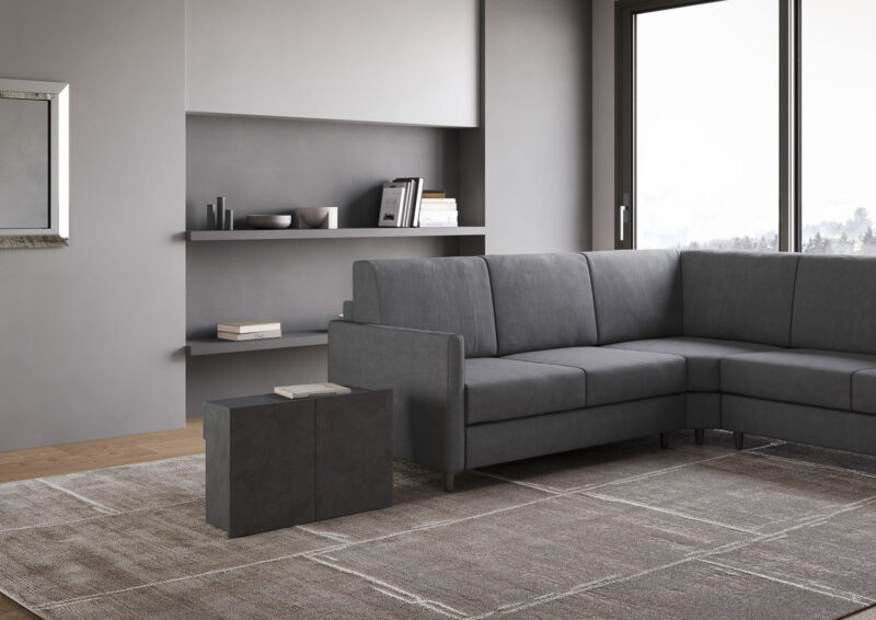 Consolle allungabile 90x42/302 cm Evolve antracite spatolato allunghe interne con panca inferiore - immagine 6