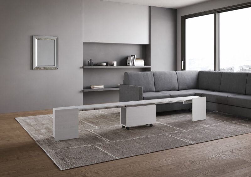 Consolle allungabile 90x42/302 cm Evolve bianco frassino allunghe interne con panca inferiore - immagine 7