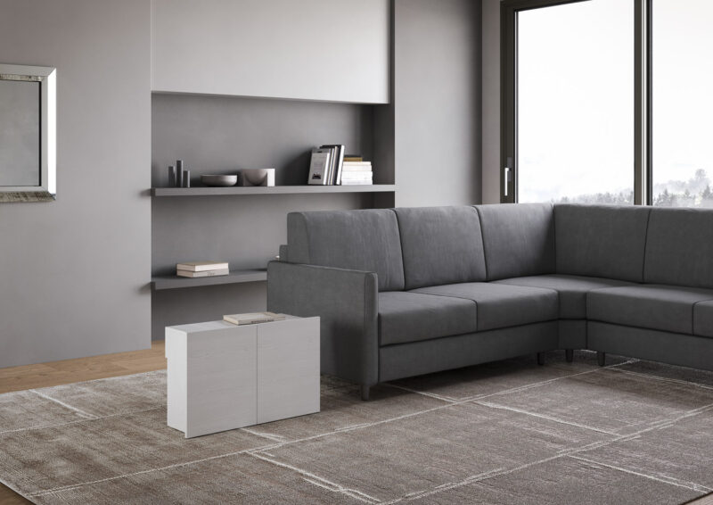 Consolle allungabile 90x42/302 cm Evolve bianco frassino allunghe interne con panca inferiore - immagine 6
