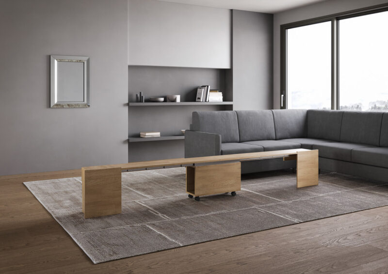 Consolle allungabile 90x42/302 cm Evolve quercia natura allunghe interne con panca inferiore - immagine 7