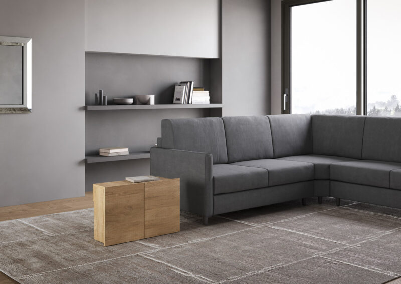 Consolle allungabile 90x42/302 cm Evolve quercia natura allunghe interne con panca inferiore - immagine 6