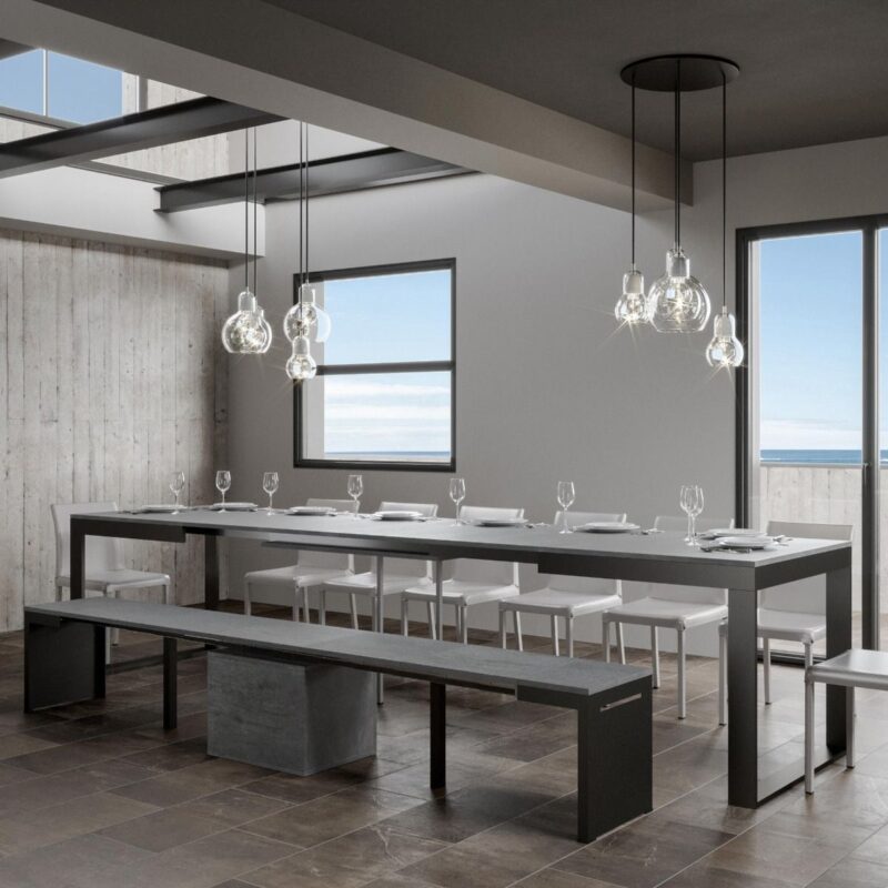 Tavolo allungabile 180/440x90 cm Tecno Evolution cemento telaio e gambe antracite - immagine 5