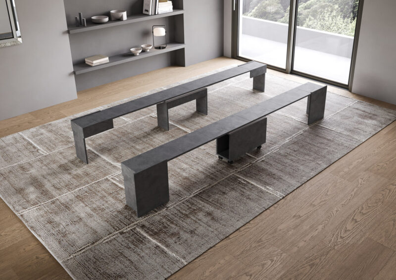 Consolle allungabile 90x42/302 cm Evolve antracite spatolato allunghe interne con panca inferiore e superiore - immagine 7