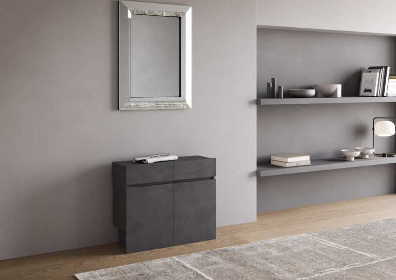 Consolle allungabile 90x42/302 cm Evolve antracite spatolato allunghe interne con panca inferiore e superiore - immagine 6