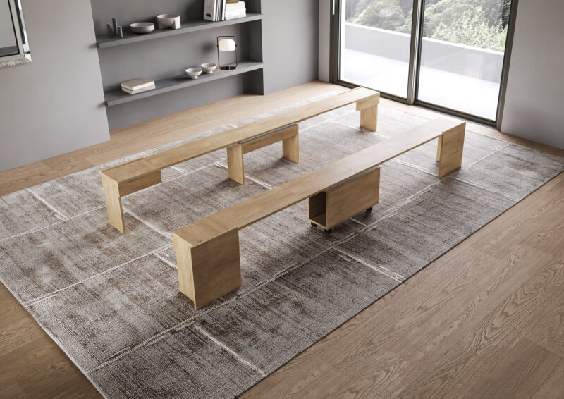 Consolle allungabile 90x42/302 cm Evolve quercia natura allunghe interne con panca inferiore e superiore - immagine 7