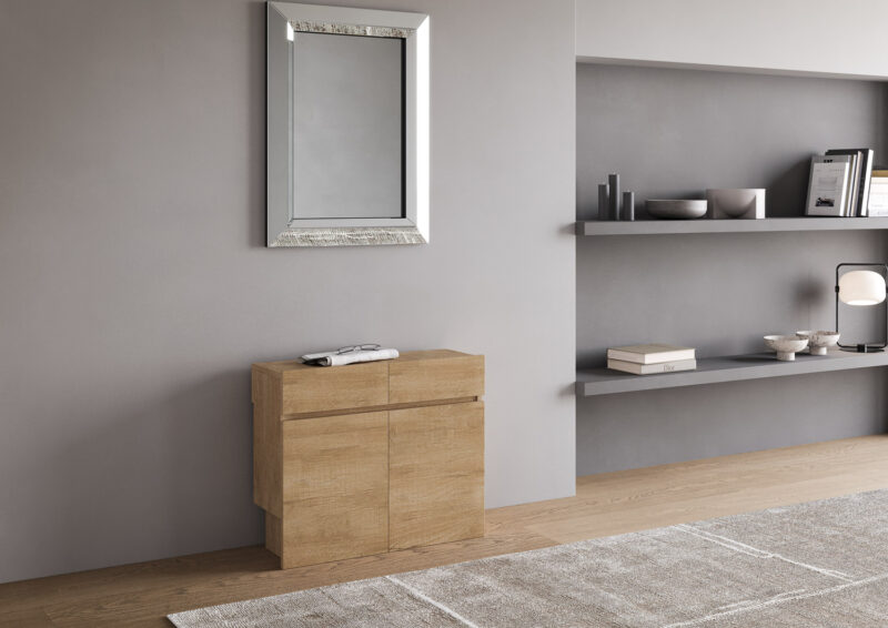 Consolle allungabile 90x42/302 cm Evolve quercia natura allunghe interne con panca inferiore e superiore - immagine 6