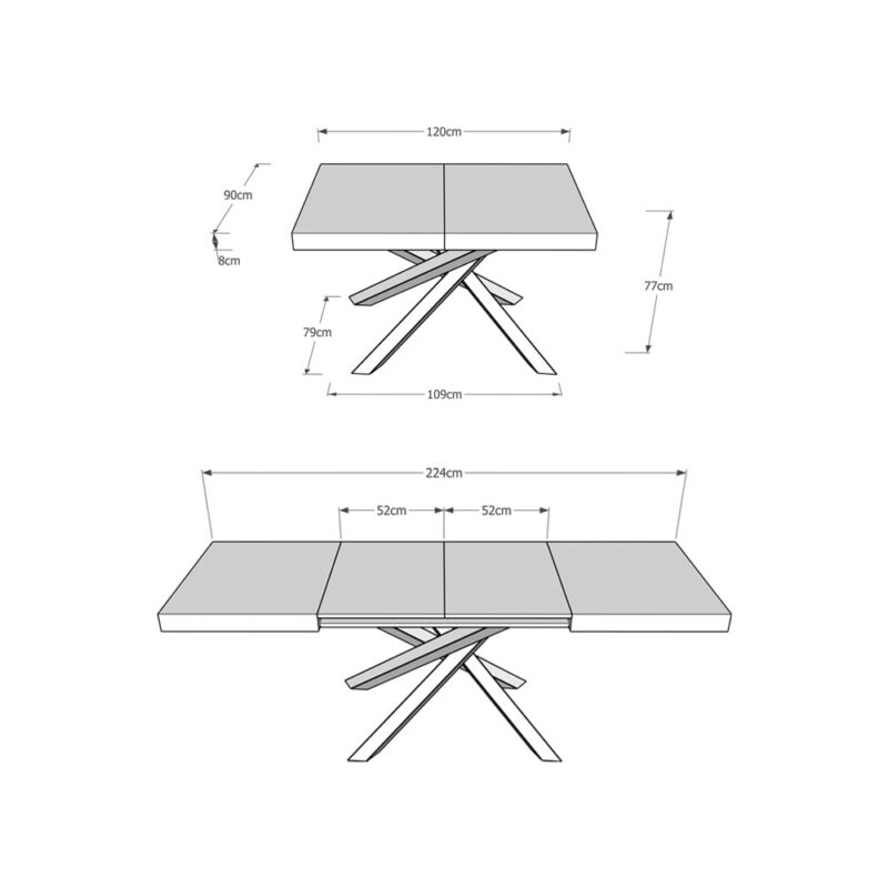 Tavolo allungabile 120/224x90 cm Volantis bianco frassino gambe antracite - immagine 7