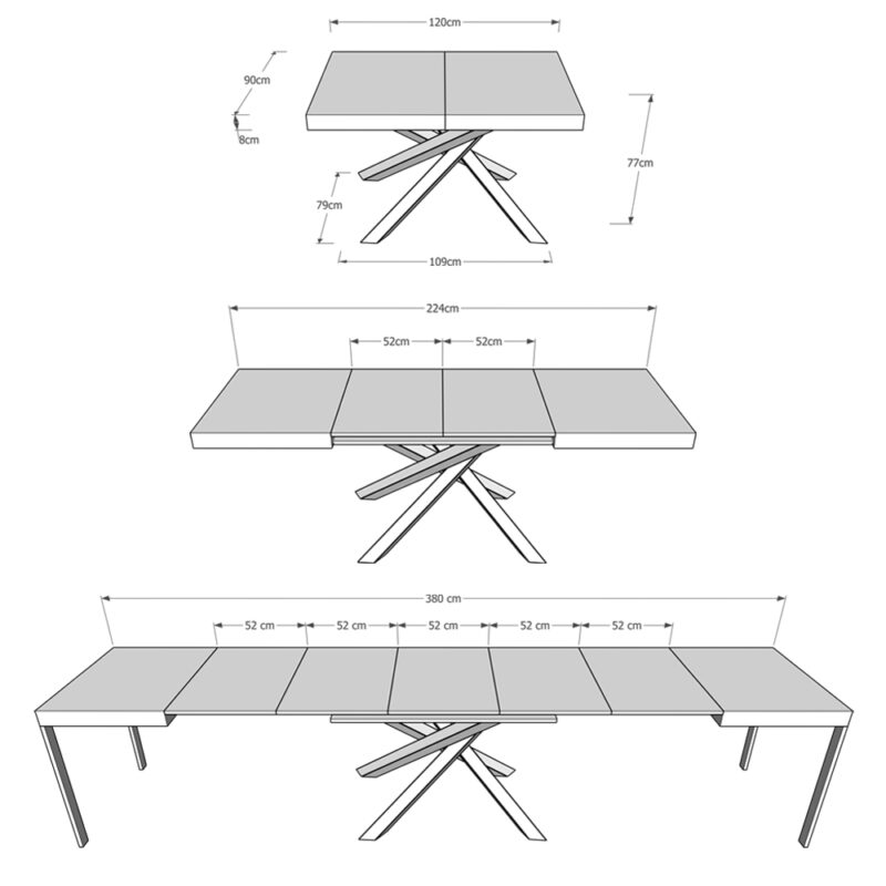 Tavolo allungabile 120/380x90 cm Volantis Evolution quercia natura telaio e gambe antracite - immagine 7