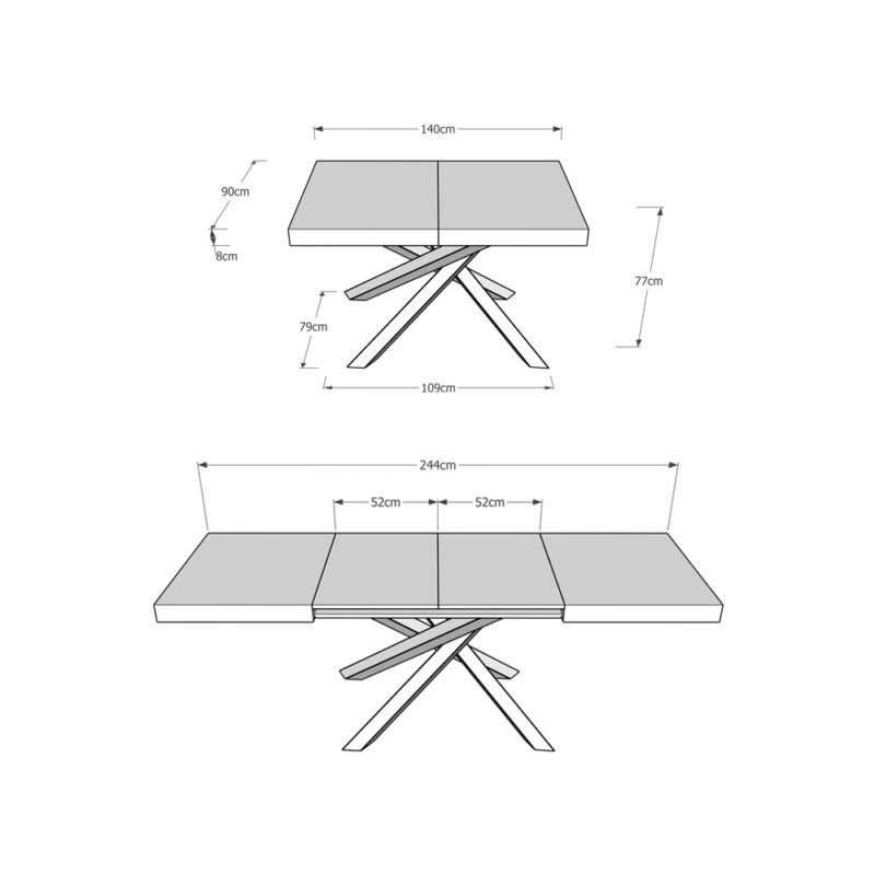 Tavolo allungabile 140/244x90 cm Volantis cashmere gambe antracite - immagine 6