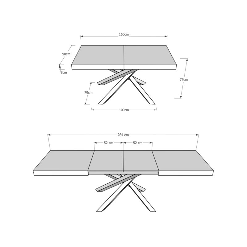 Tavolo allungabile 160/264x90 cm Volantis tortora gambe antracite - immagine 6