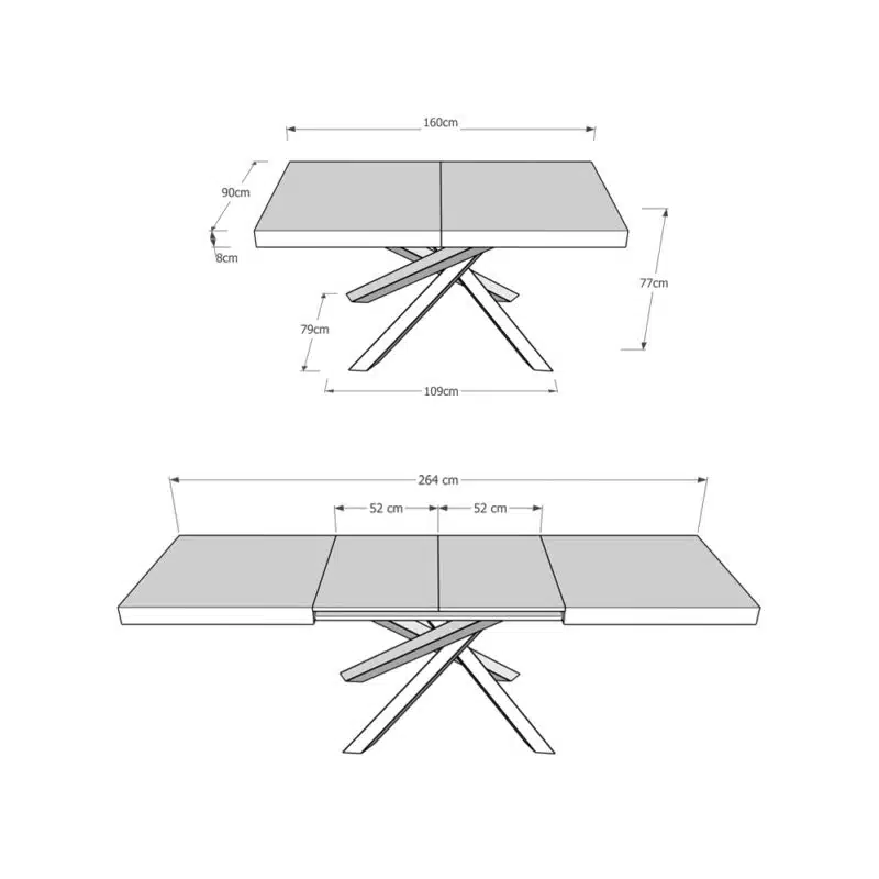 Tavolo allungabile 160/264x90 cm Volantis bianco frassino gambe antracite - foto 7