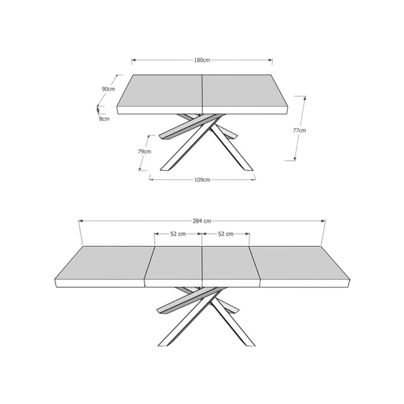 Tavolo allungabile 180/284x90 cm Volantis Premium bianco frassino gambe antracite - immagine 6