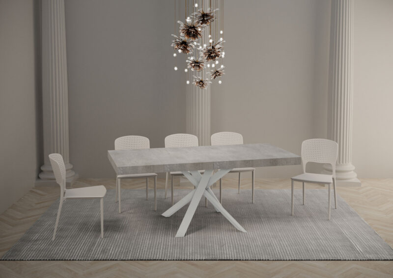 Tavolo allungabile 90/194x90 cm Clerk Premium cemento gambe bianche - immagine 4