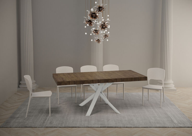 Tavolo allungabile 90/194x90 cm Clerk Premium noce gambe bianche - immagine 4