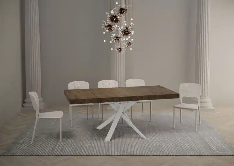 Tavolo allungabile 90/194x90 cm Clerk Premium noce gambe bianche - foto 4