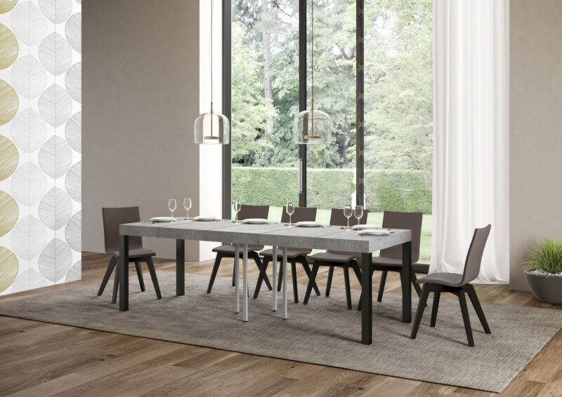 Tavolo allungabile 90/246x90 cm Everyday Premium cemento gambe antracite - immagine 3