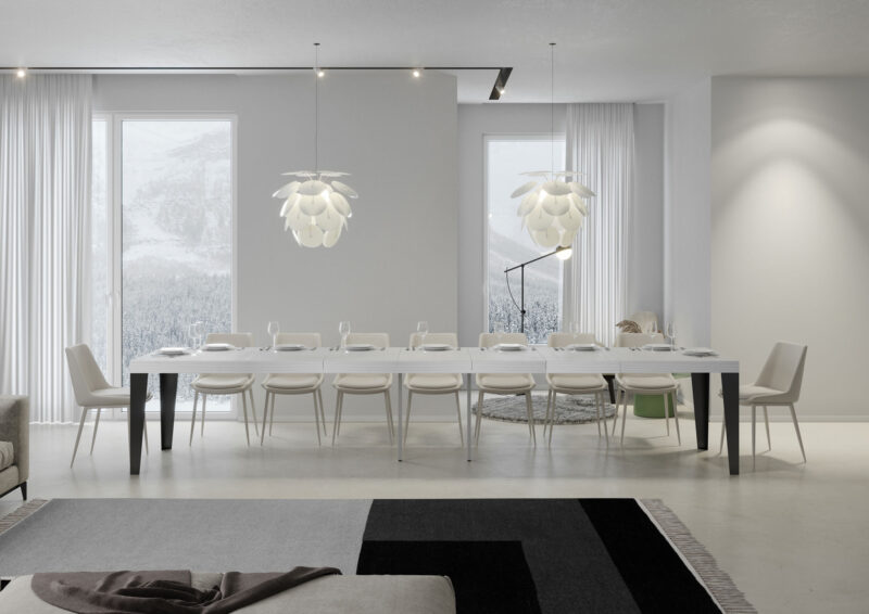 Tavolo allungabile 180/440x90 cm Flame Premium bianco frassino gambe antracite - immagine 4
