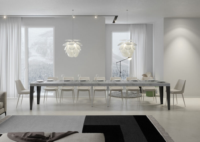 Tavolo allungabile 180/440x90 cm Flame Premium cemento gambe antracite - immagine 4