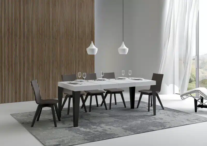 Tavolo allungabile 130/390x90 cm Flame Premium bianco frassino gambe antracite - foto 1