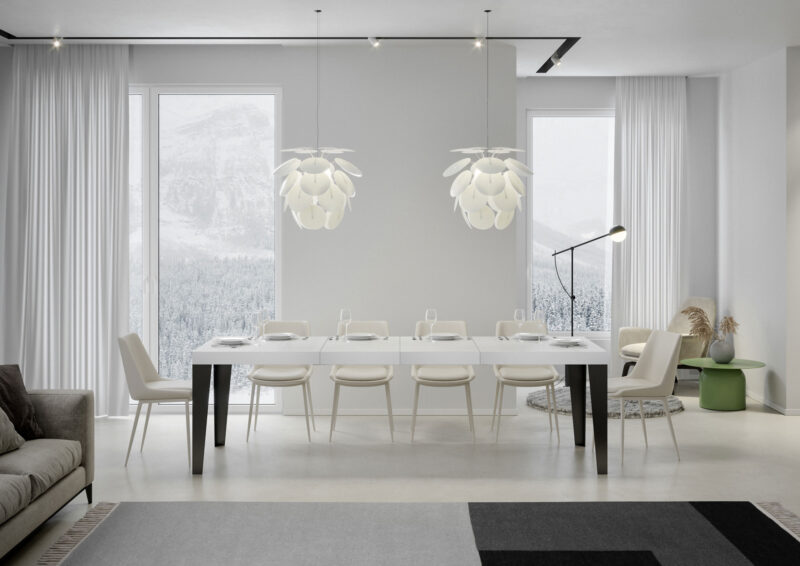 Tavolo allungabile 180/440x90 cm Flame Premium bianco frassino gambe antracite - immagine 3