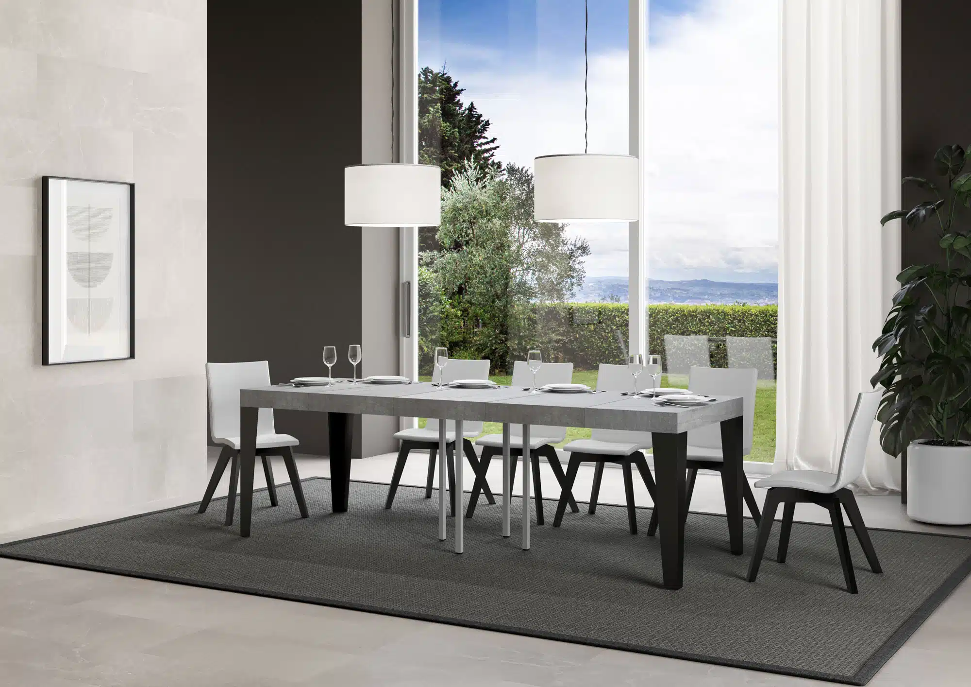 Tavolo allungabile 90/246x90 cm Flame Premium cemento gambe antracite - immagine 3