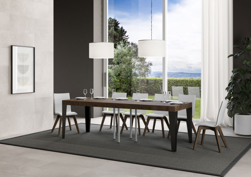 Tavolo allungabile 90/246x90 cm Flame Premium noce gambe antracite - immagine 3