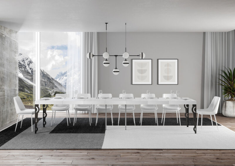 Tavolo allungabile 200/460x90 cm Karamay Premium bianco frassino gambe antracite - immagine 4