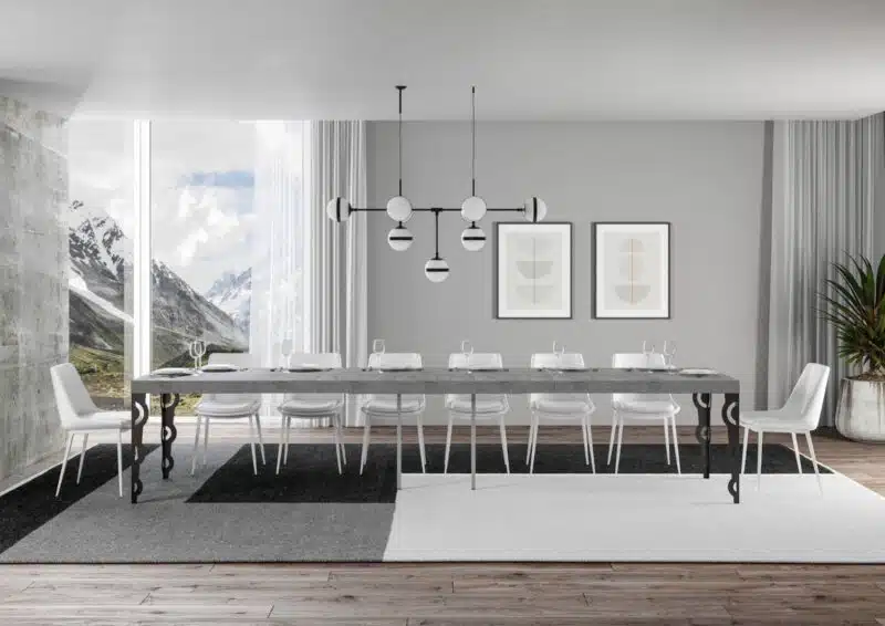 Tavolo allungabile 120/380x90 cm Karamay Premium cemento gambe antracite - foto 4