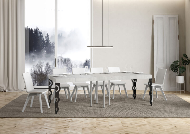 Tavolo allungabile 90/246x90 cm Karamay Premium bianco frassino gambe antracite - immagine 3