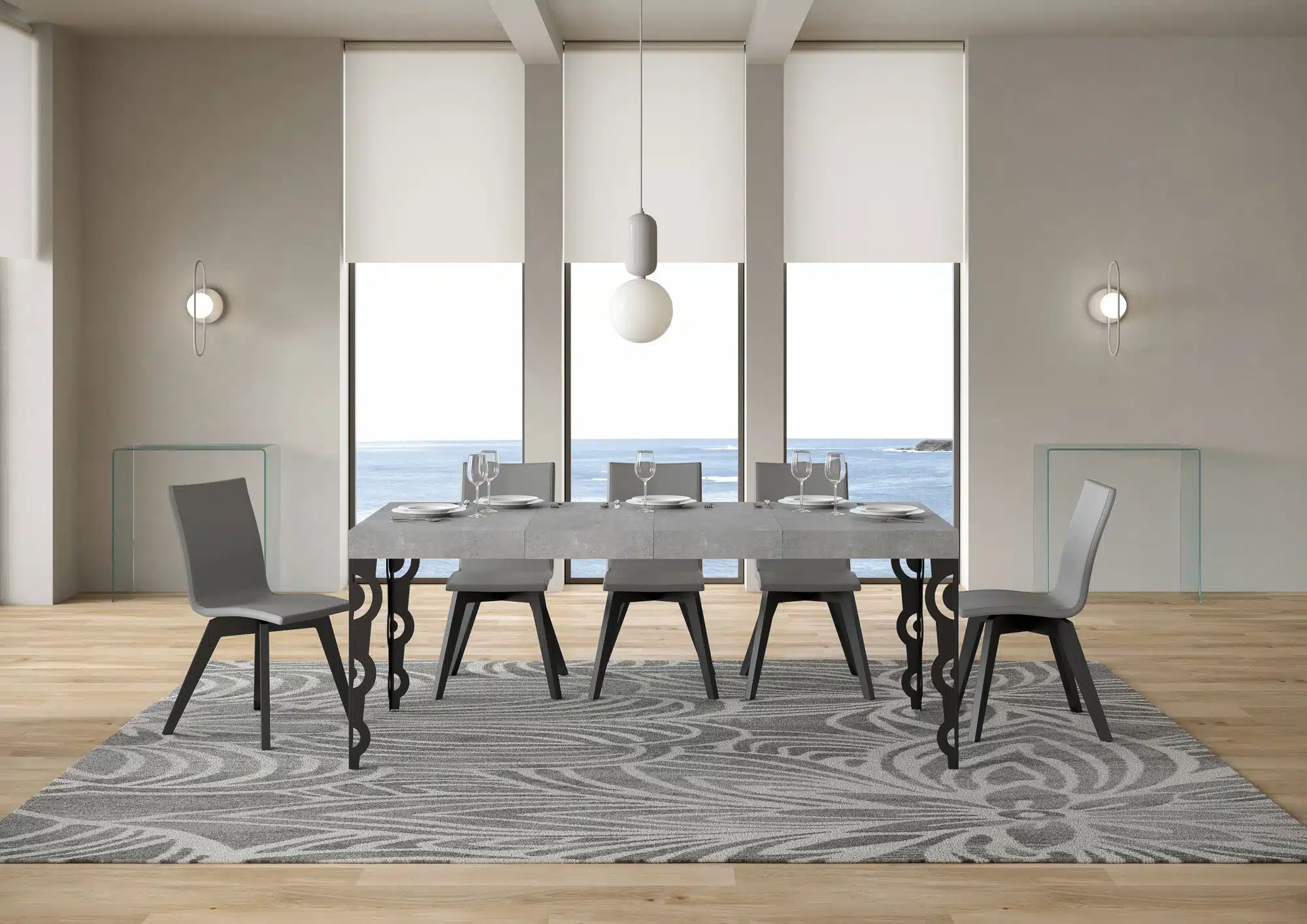 Tavolo allungabile 130/234x90 cm Karamay Premium cemento gambe antracite - immagine 3