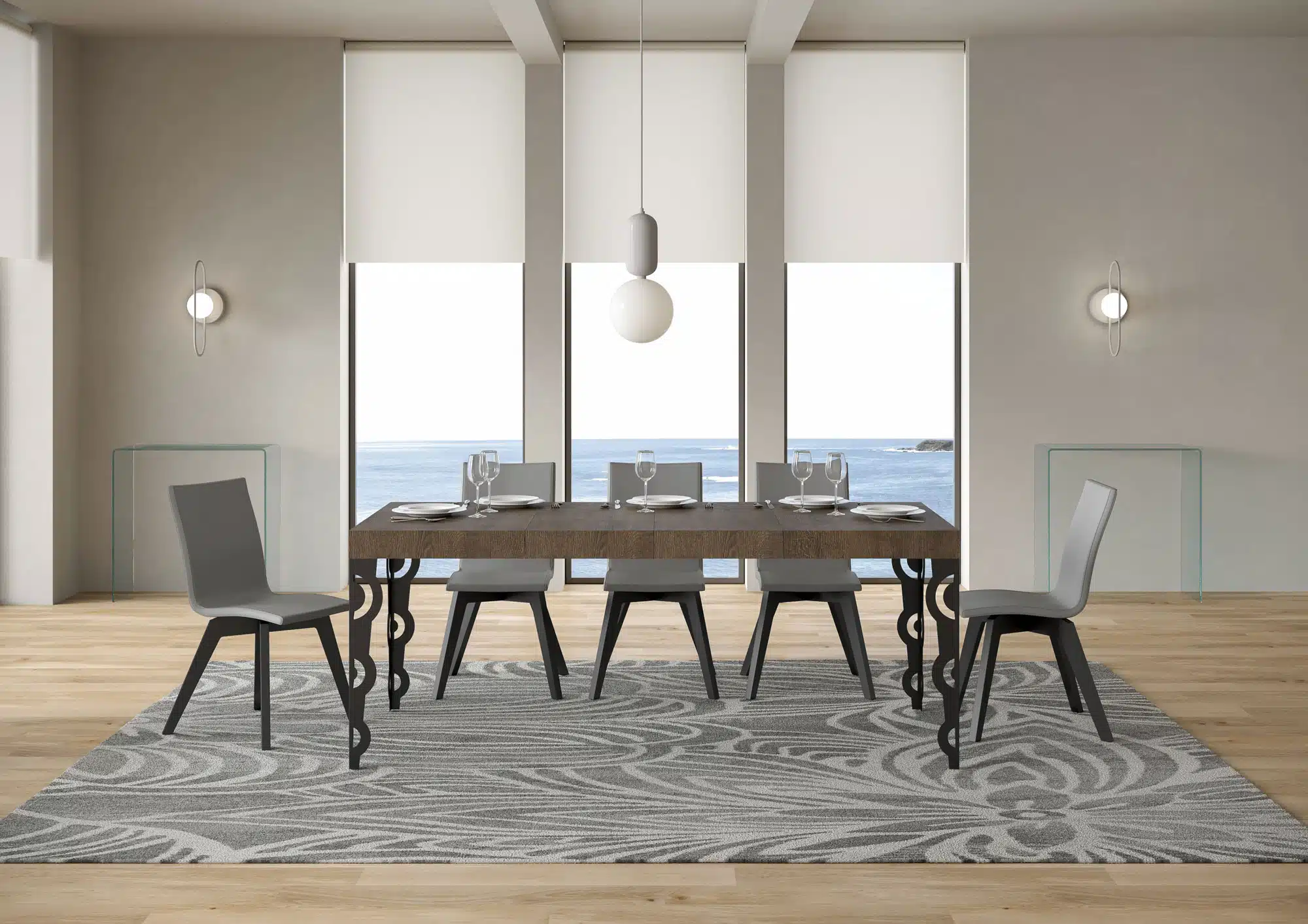 Tavolo allungabile 120/224x90 cm Karamay Premium noce gambe antracite - immagine 3
