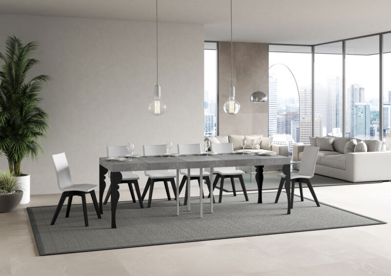 Tavolo allungabile 90/246x90 cm Paxon Premium cemento gambe antracite - immagine 3
