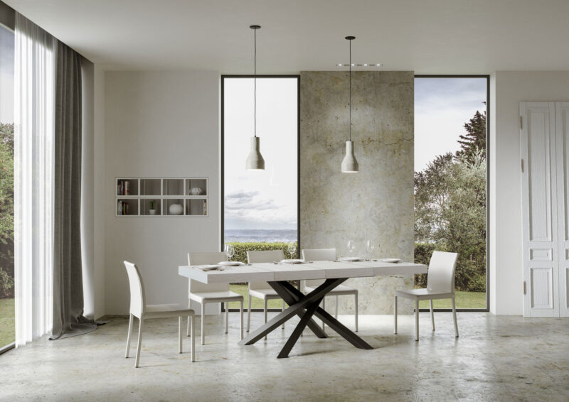 Tavolo allungabile 140/244x90 cm Volantis Premium bianco frassino gambe antracite - immagine 4